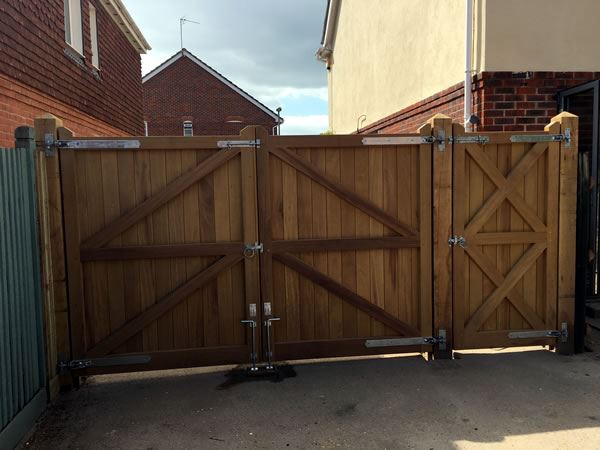 Iroko hardwood gates at a house in Wallingford